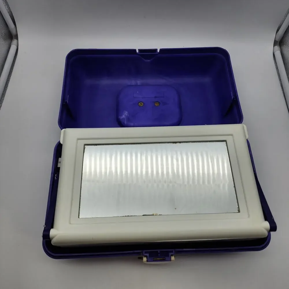 Vintage 90s Caboodles Makeup Case Purple Swirl Mirror Slide Out Trays 3 Tier USA